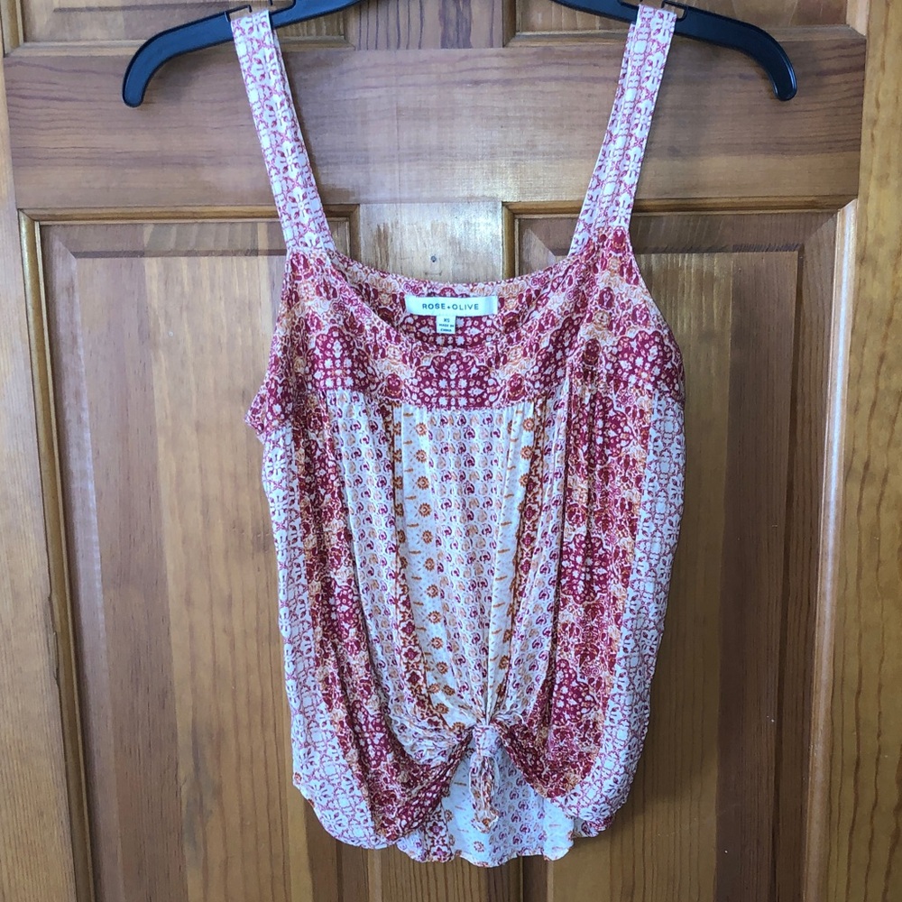 Rose & Olive Patterned Camisole in Red and Cream